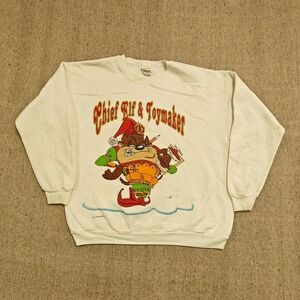 Vintage Looney Toons sweatshirt men's XL white 1990s Santa's lil helpers